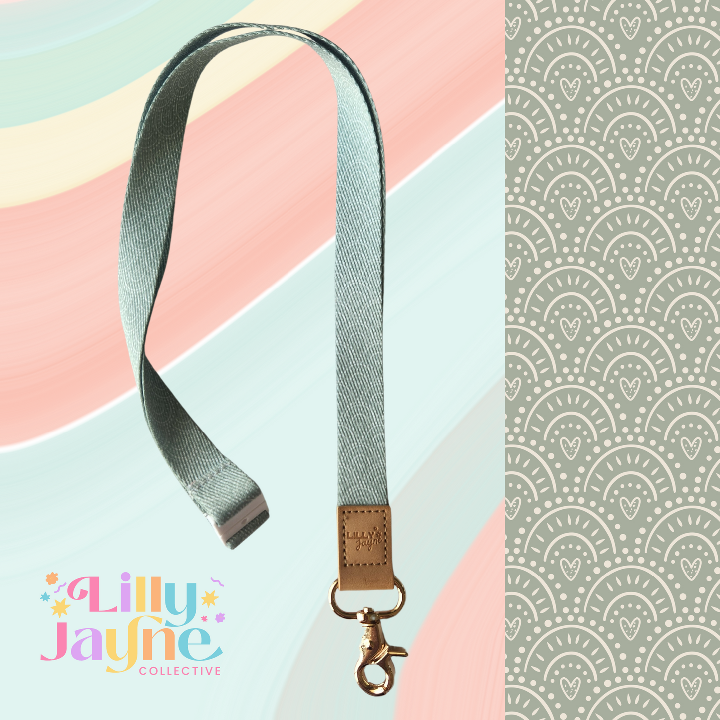 Sage Rainbow Fabric Lanyard