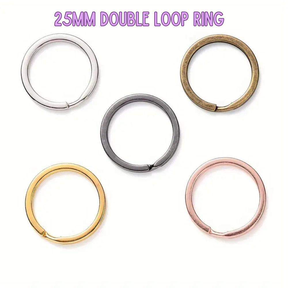 Five 25MM double loop rings in different colors on a white background.