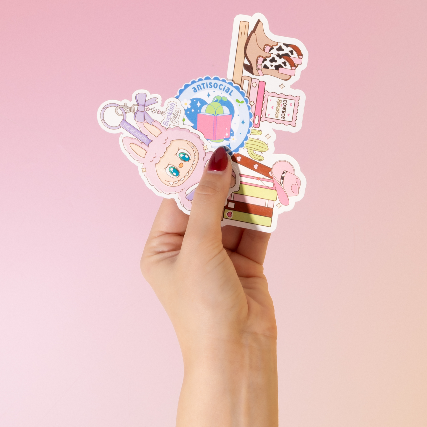 Hand holding stickers