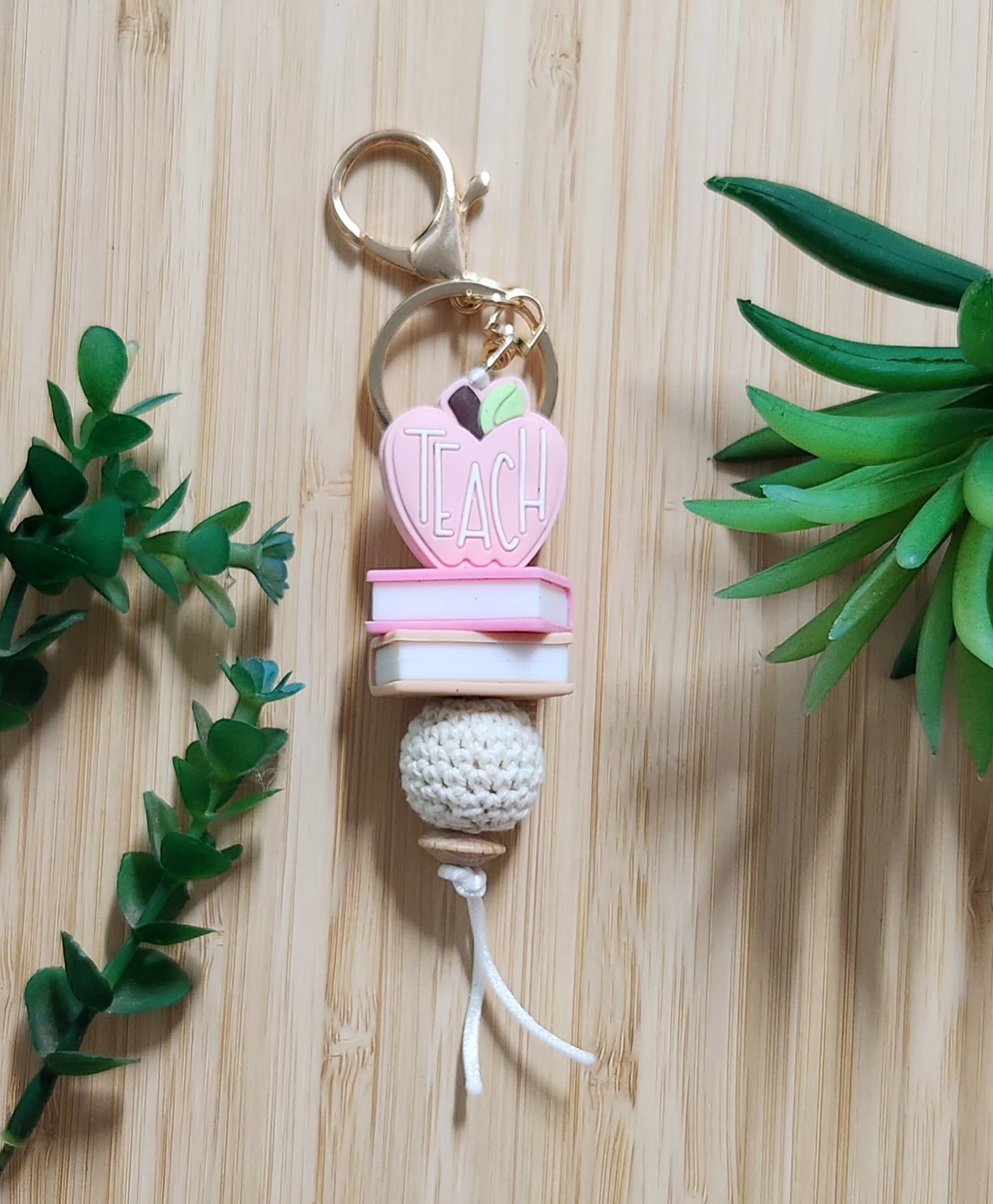 Pink apple teach Keychain