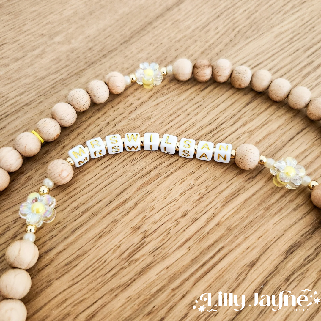 Wooden Bead Personalised Lanyard - Bee Kind