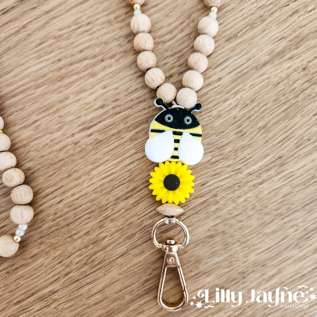 Wooden Bead Personalised Lanyard - Bee Kind