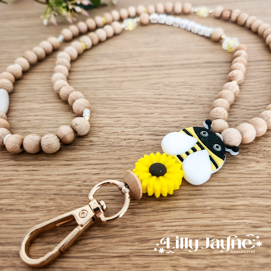 Wooden Bead Personalised Lanyard - Bee Kind