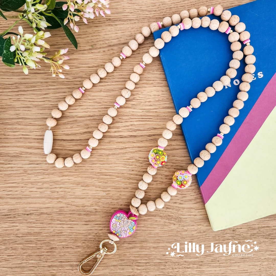 Wooden Bead Personalised Lanyard - Teach Love Inspire