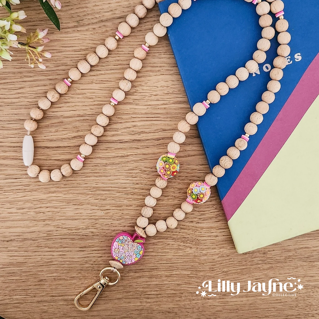 Wooden Bead Personalised Lanyard - Teach Love Inspire