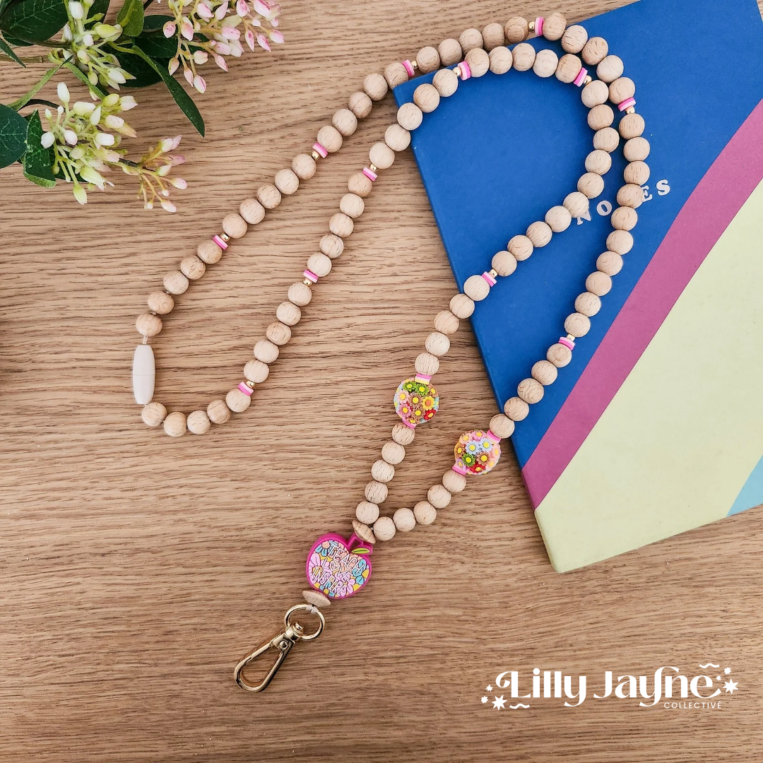 Wooden Bead Personalised Lanyard - Teach Love Inspire