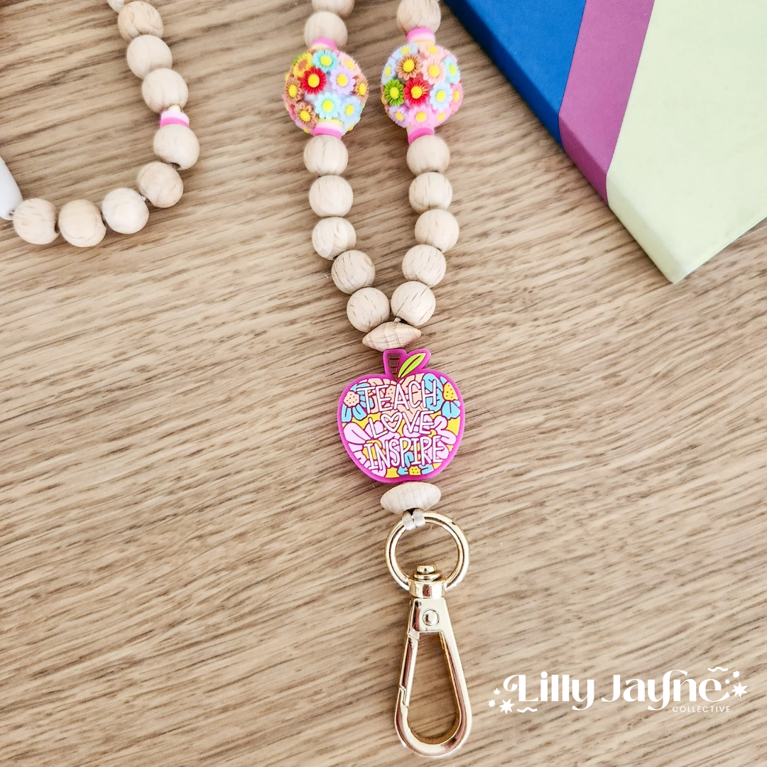 Wooden Bead Personalised Lanyard - Teach Love Inspire