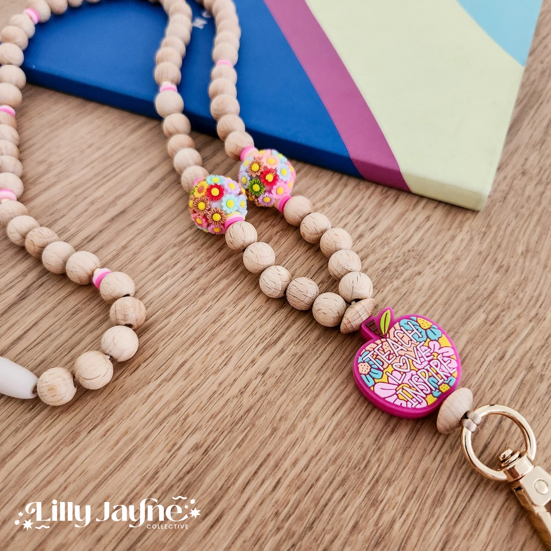 Wooden Bead Personalised Lanyard - Teach Love Inspire
