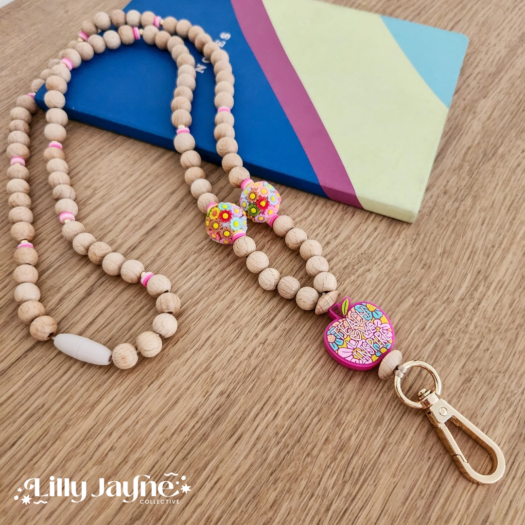 Wooden Bead Personalised Lanyard - Teach Love Inspire