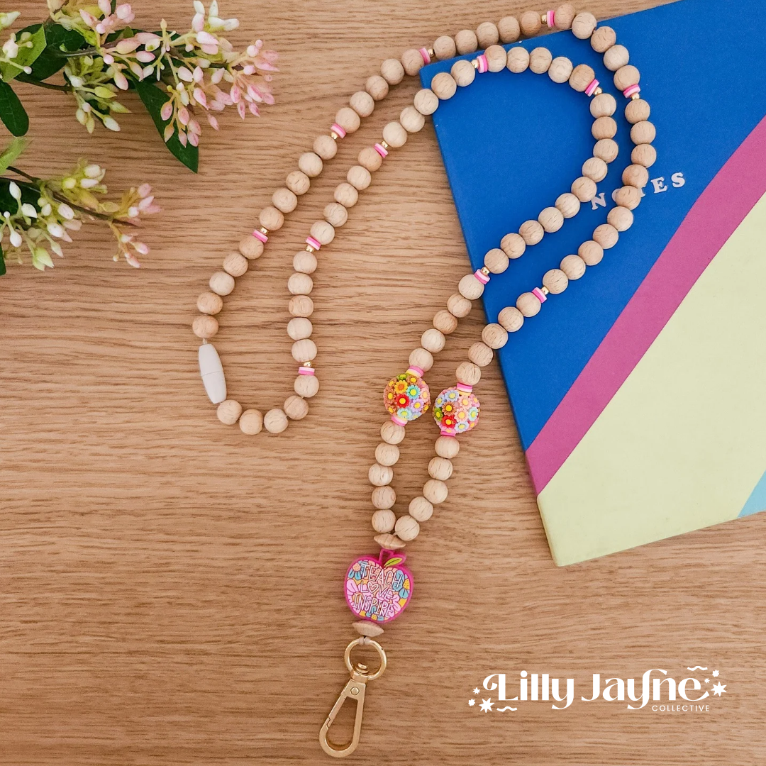 Wooden Bead Personalised Lanyard - Teach Love Inspire