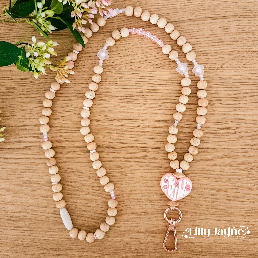 Wooden Bead Personalised Lanyard - Be Kind