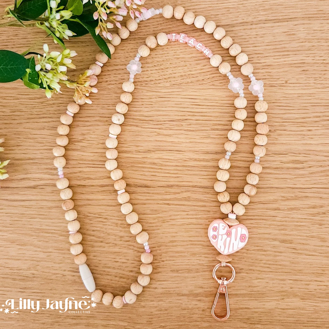 Wooden Bead Personalised Lanyard - Be Kind