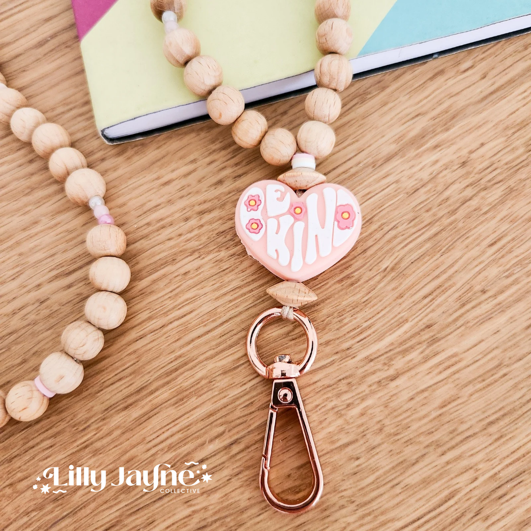 Wooden Bead Personalised Lanyard - Be Kind