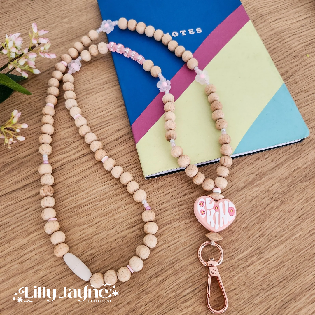 Wooden Bead Personalised Lanyard - Be Kind