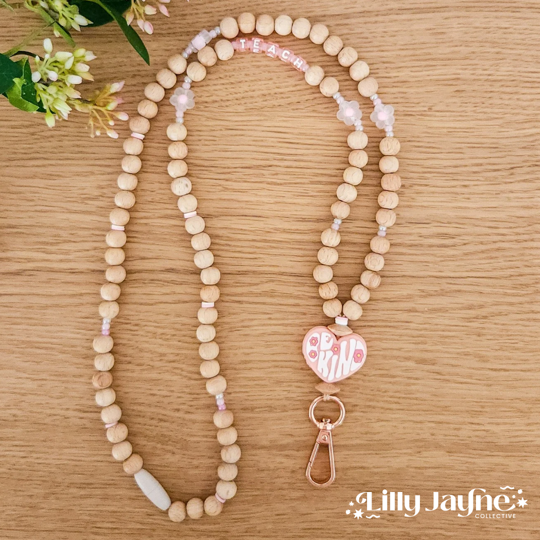 Wooden Bead Personalised Lanyard - Be Kind