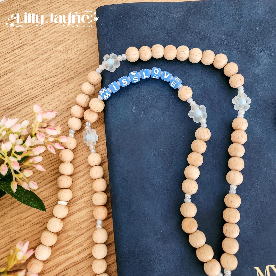 Wooden Bead Personalised Lanyard - Bluey