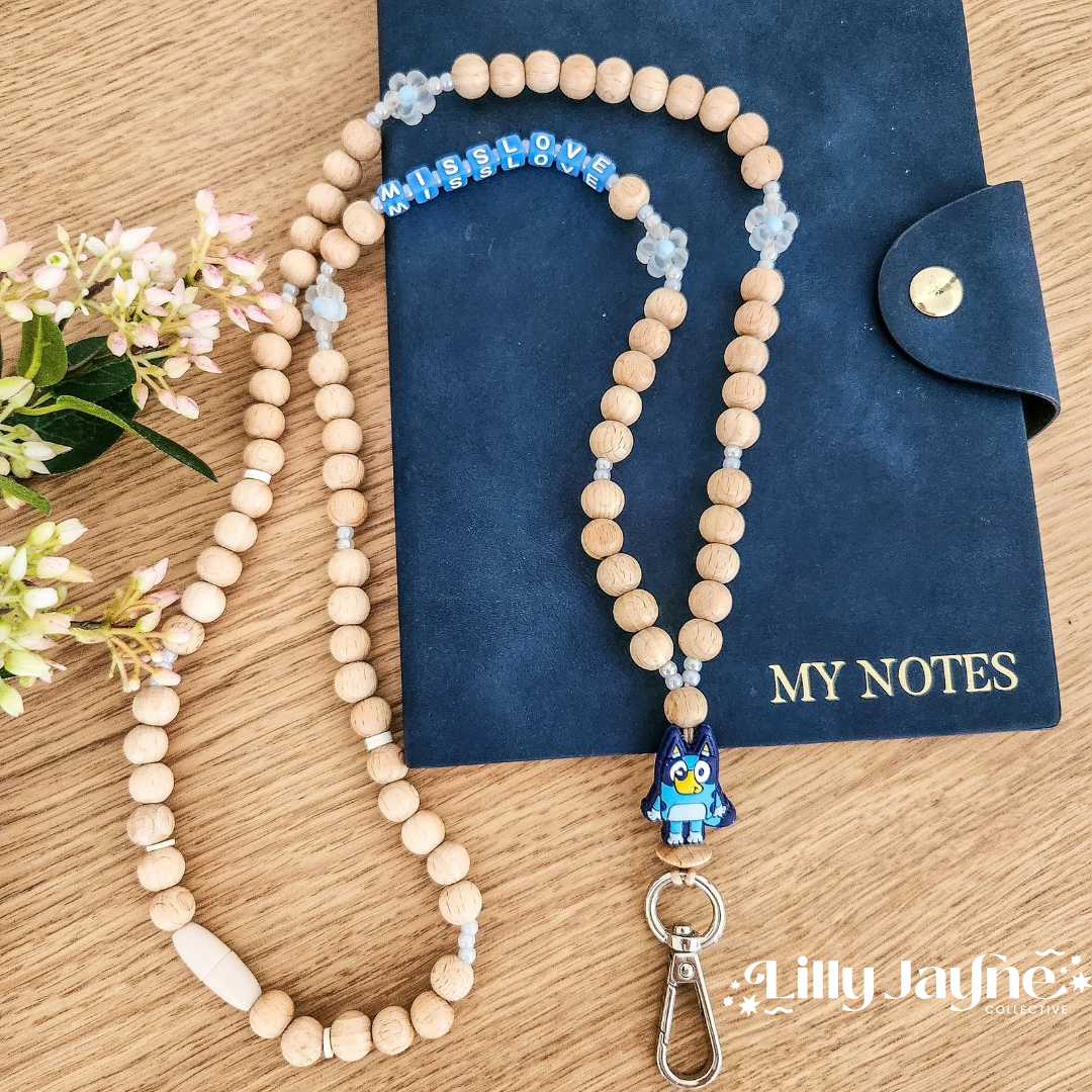 Wooden Bead Personalised Lanyard - Bluey