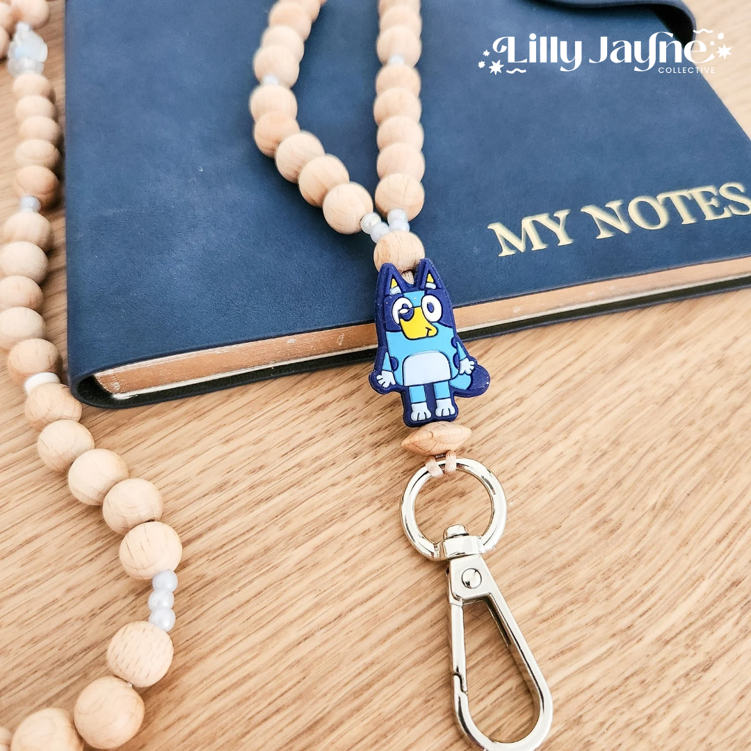 Wooden Bead Personalised Lanyard - Bluey