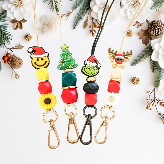 Christmas Silicone Bead Lanyard - Moose