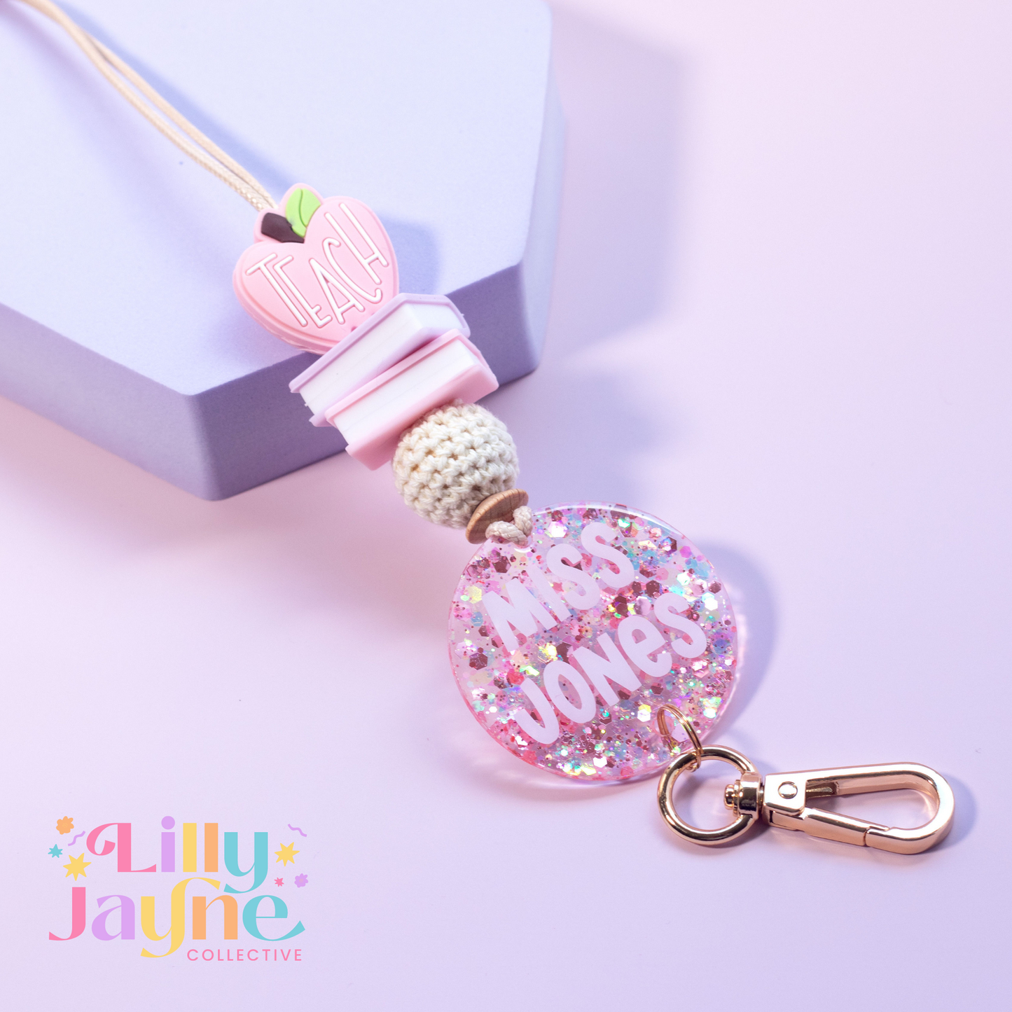 Pink Teach Apple Personalised Lanyard
