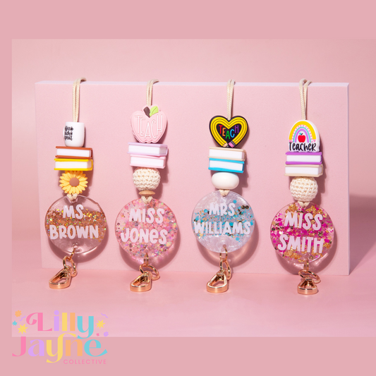 Pink Teach Apple Personalised Lanyard