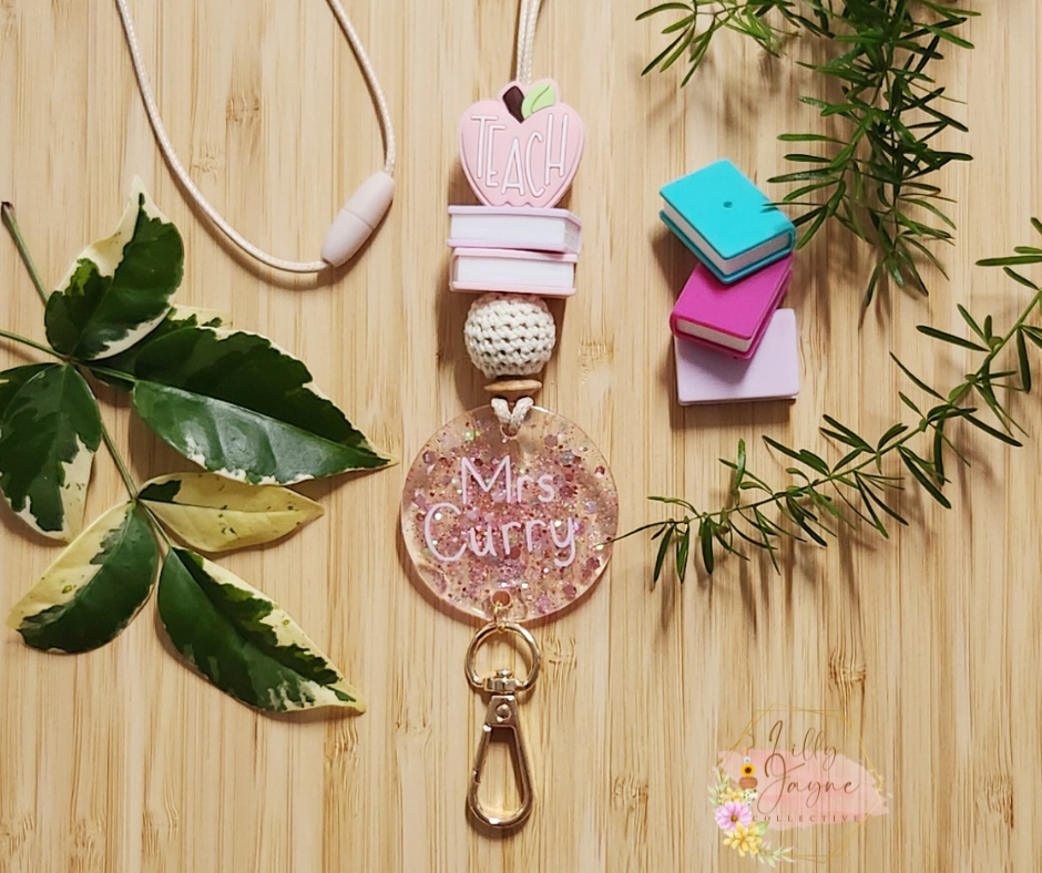 Pink Teach Apple Personalised Lanyard