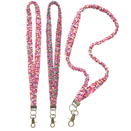 Multicolored lanyard with keychain on a white background
