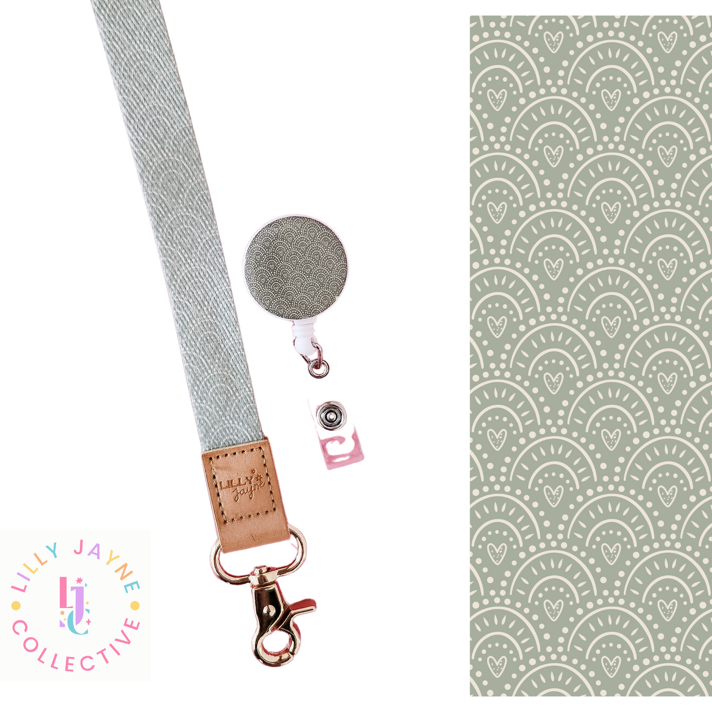Sage Rainbow Fabric Lanyard