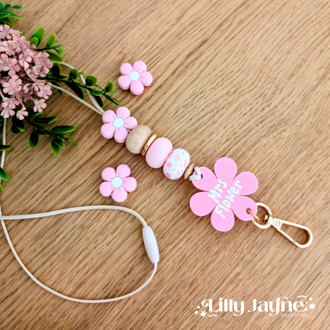 Pink Flower Personalised Lanyard