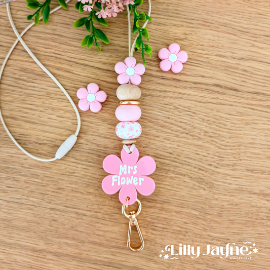 Pink Flower Personalised Lanyard