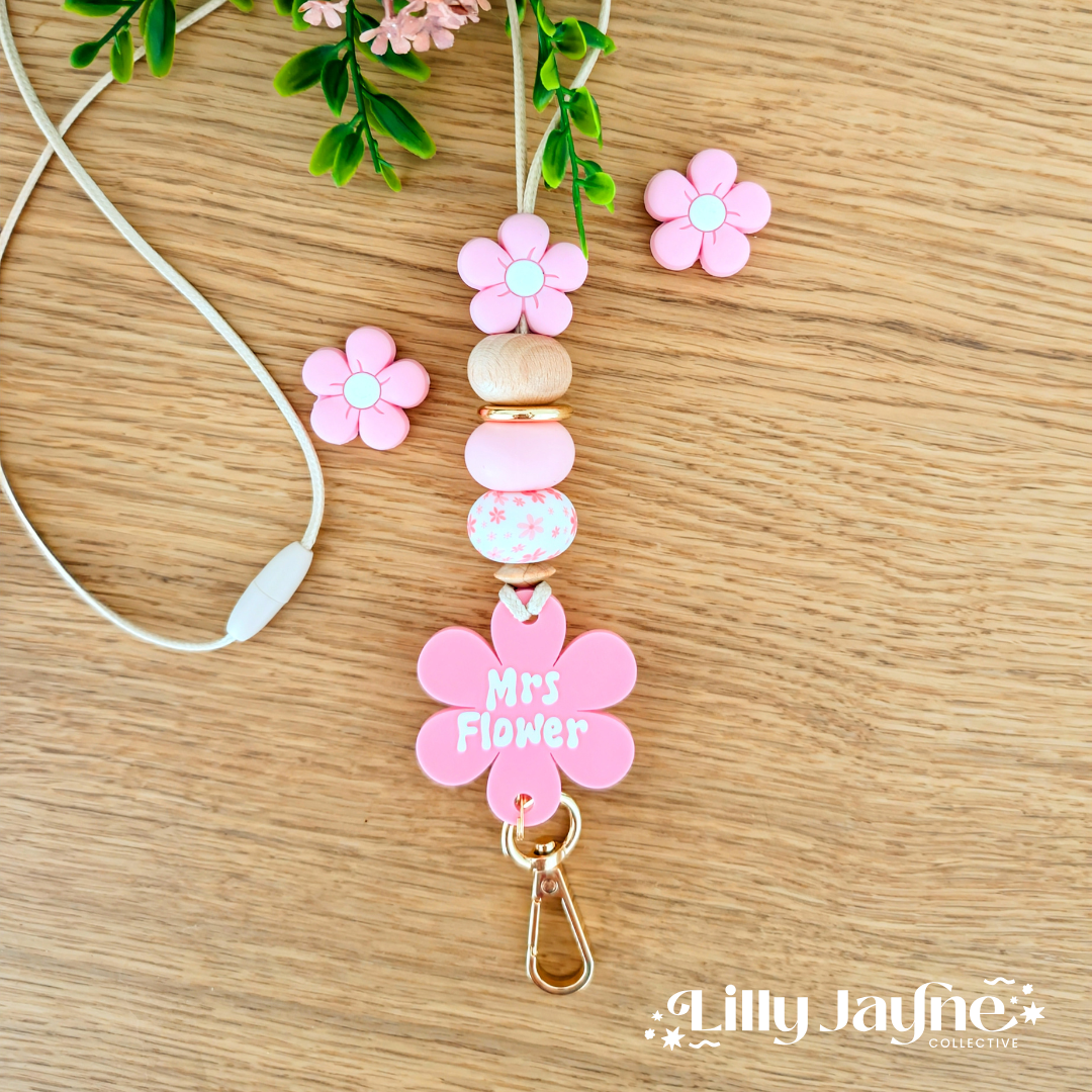 Pink Flower Personalised Lanyard