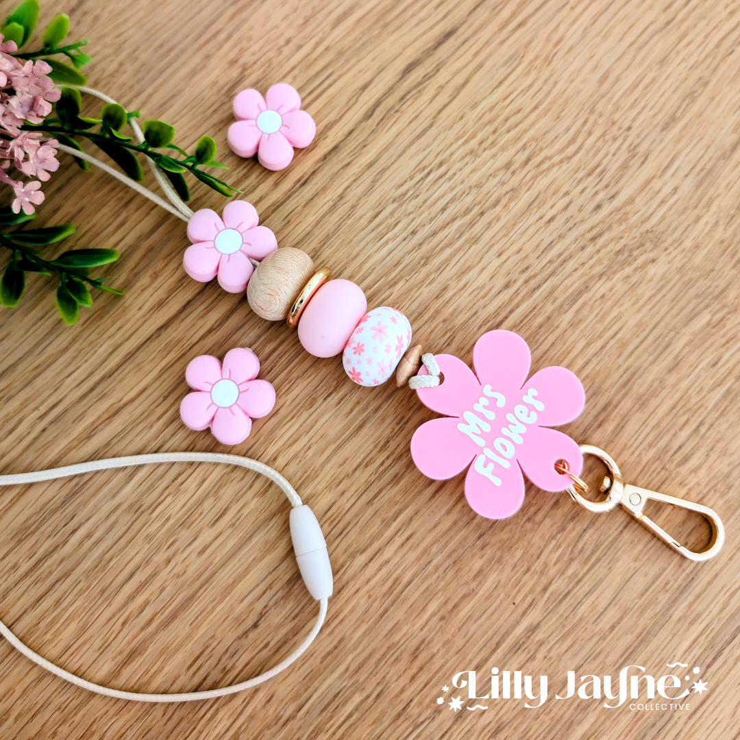 Pink Flower Personalised Lanyard