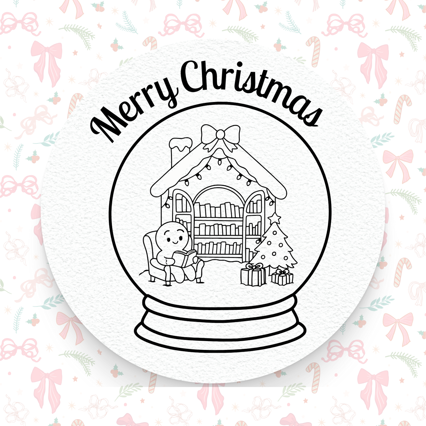 🎁 Christmas Gingerbread Snow Globe Library "Merry Christmas"☃️🍪 – Pre-Ink Stamp