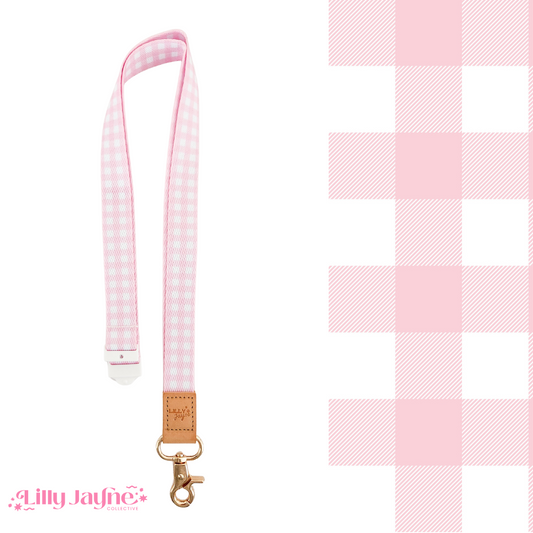 Pink Gingham Lanyard