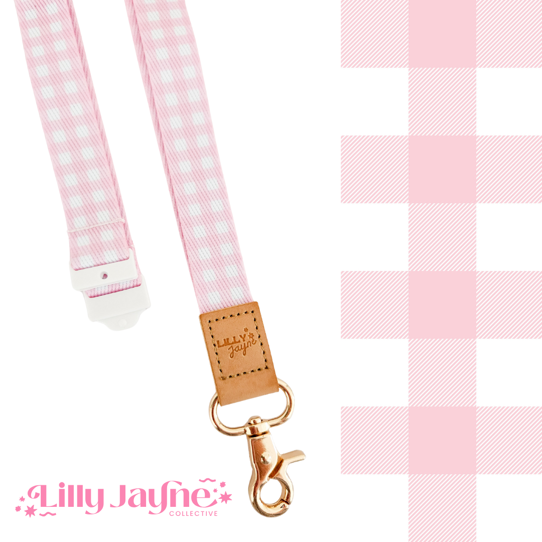 Pink Gingham Lanyard