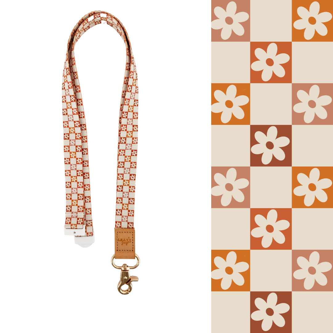 Neutral Retro Flower Lanyard