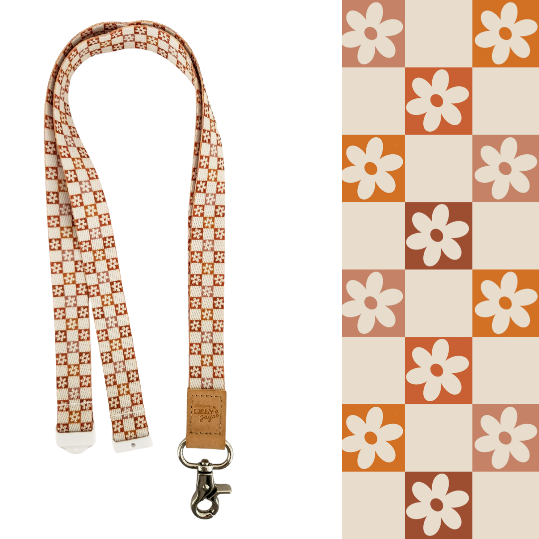 Neutral Retro Flower Lanyard