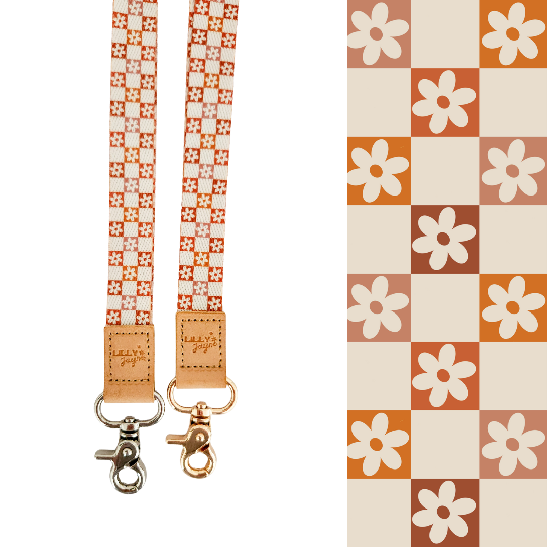 Neutral Retro Flower Lanyard