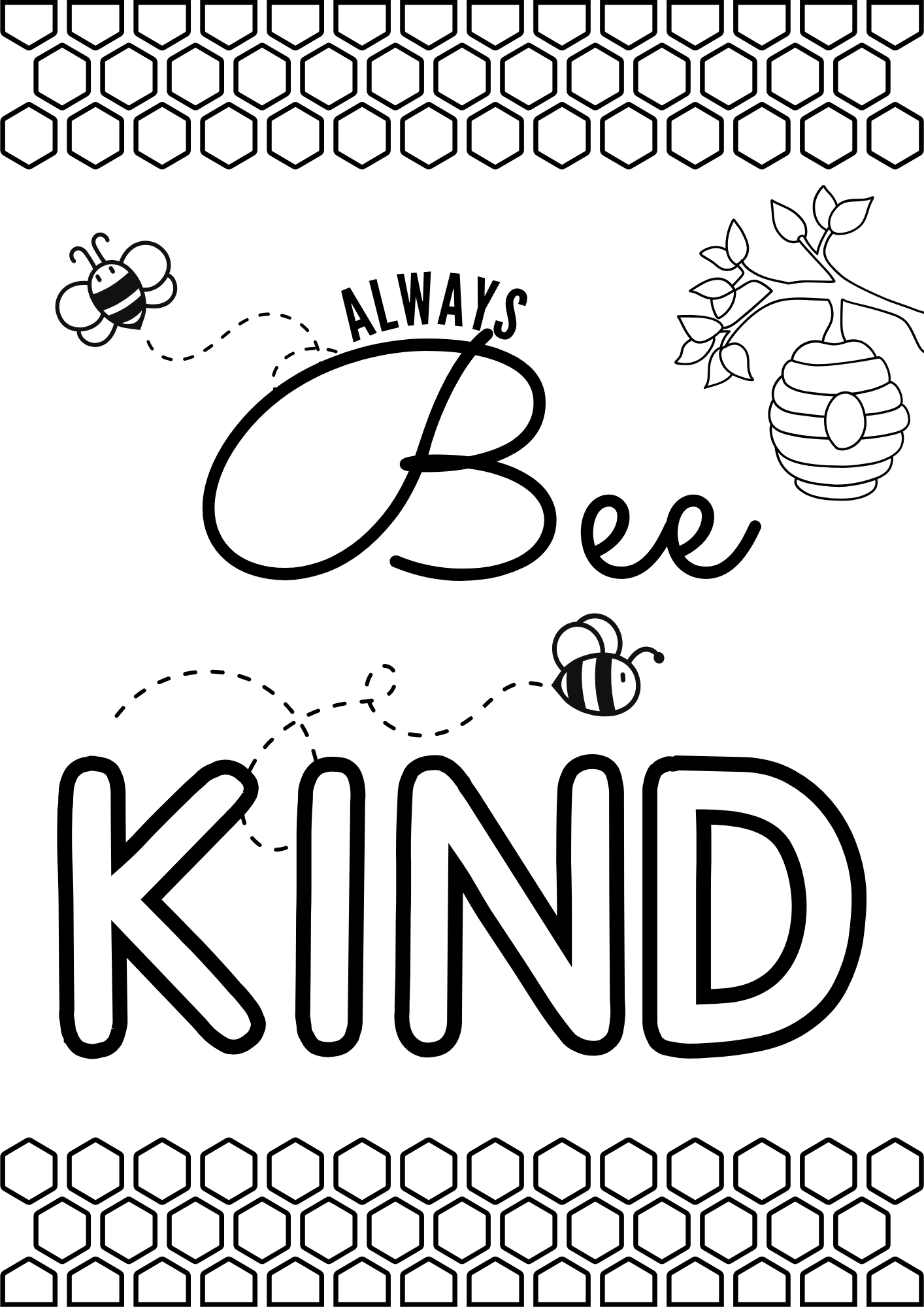 Always Bee Kind Colouring Page