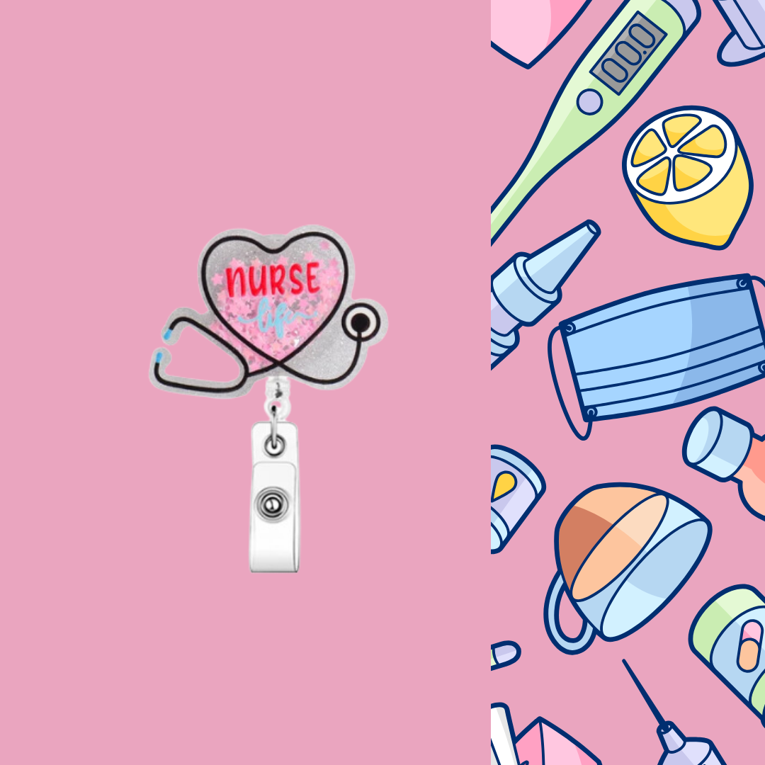 Nurse Heart Stethoscope Retractable Reel Badge