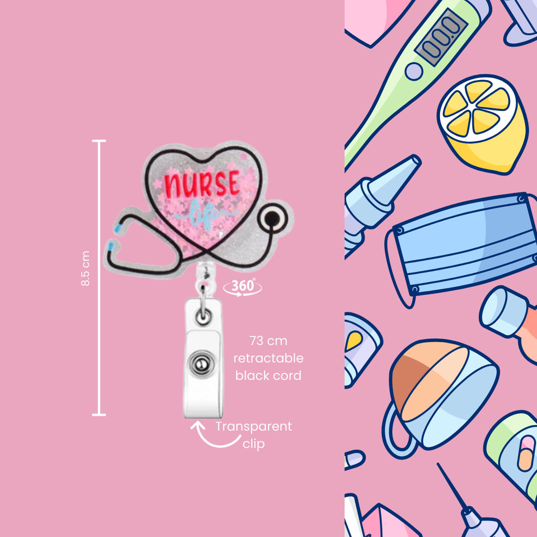 Nurse Heart Stethoscope Retractable Reel Badge