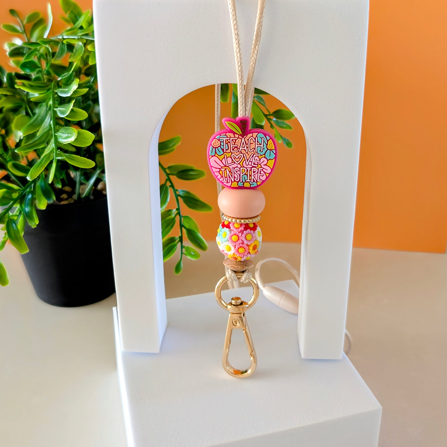 Teach Love Inspire Flower Lanyard