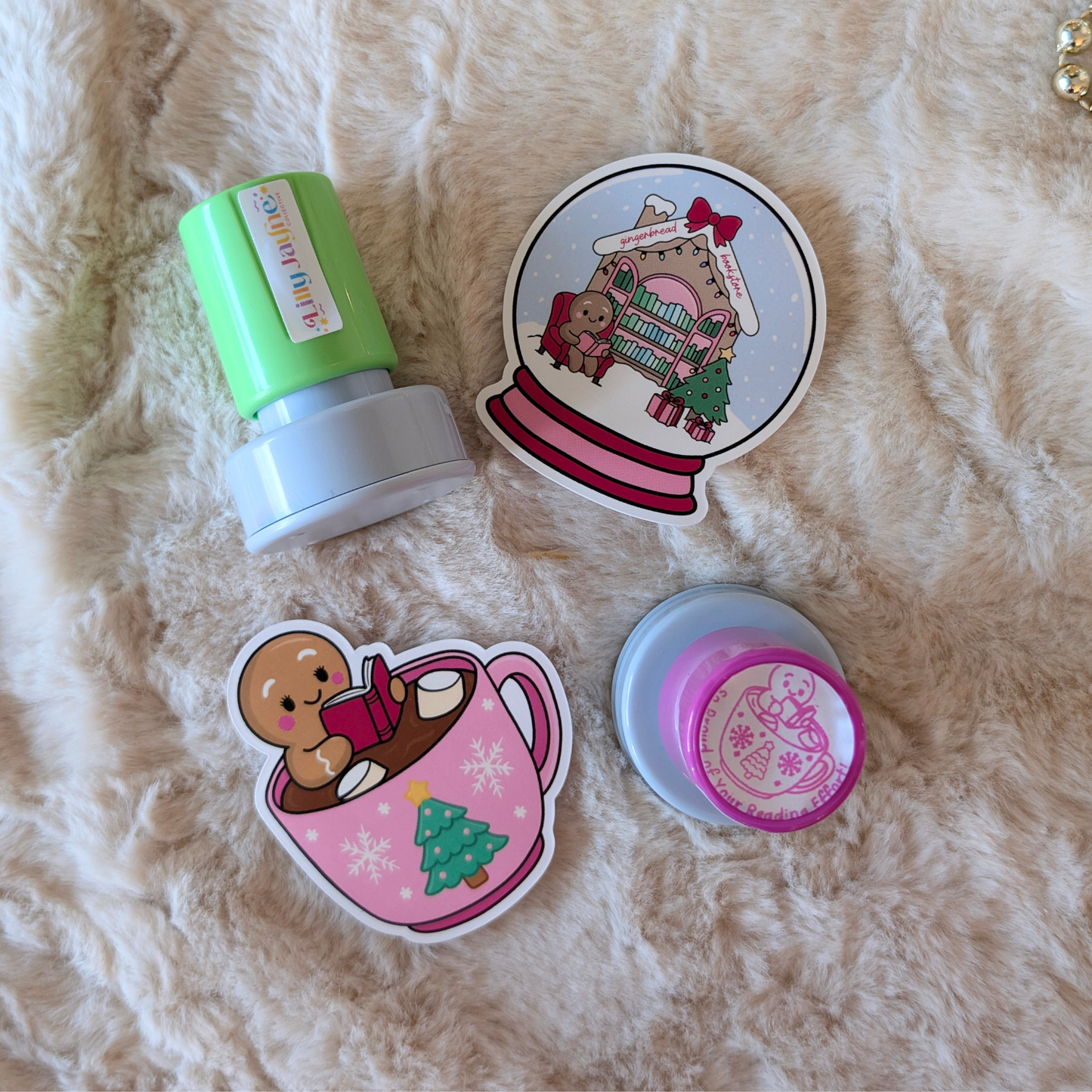 🎁 Christmas Gingerbread Snow Globe Library "So Proud of Your Reading!"☃️🍪 – Pre-Ink Stamp