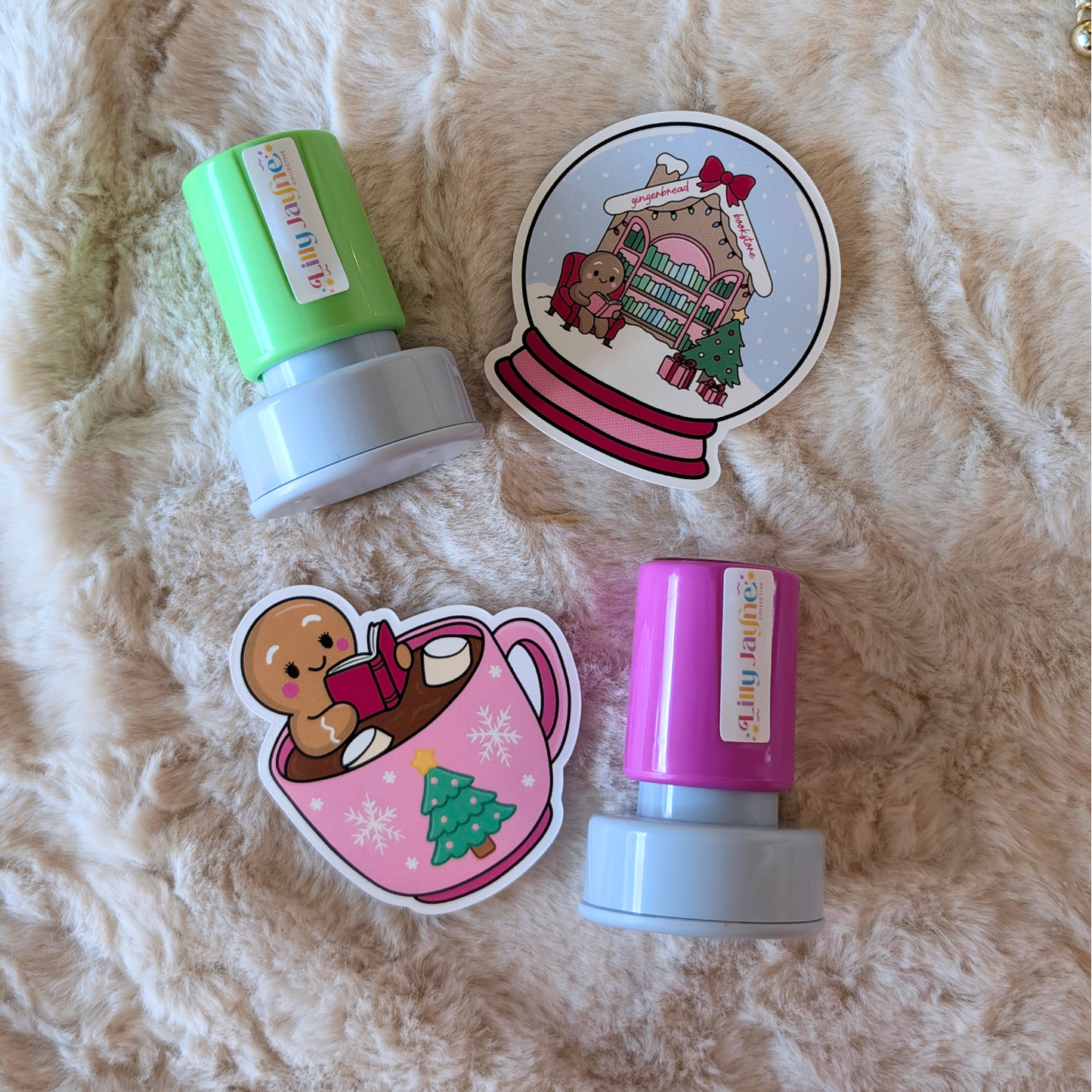 🎁 Christmas Gingerbread Snow Globe Library "So Proud of Your Reading!"☃️🍪 – Pre-Ink Stamp