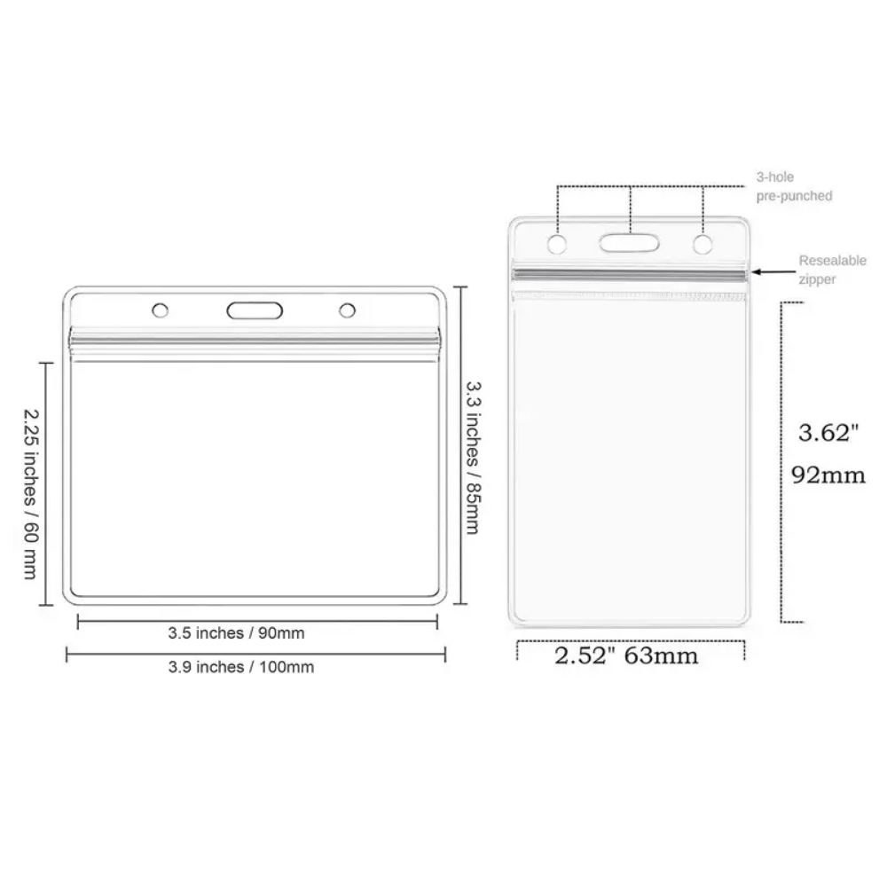 Measurement chart of a clear plastic bag with dimensions labeled.