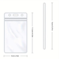 Clear plastic card holder with dimensions labeled on a white background