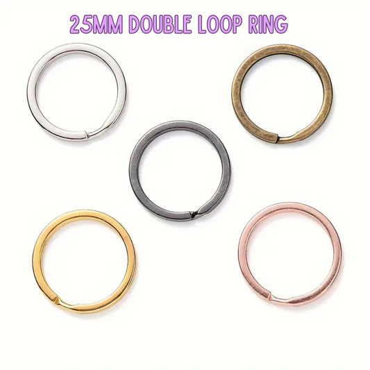 Five 25MM double loop rings in different colors on a white background.