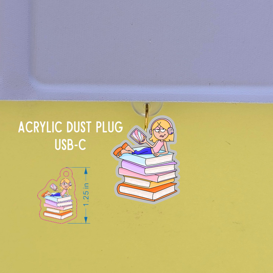 Acrylic dust plug with cartoon character on a yellow background