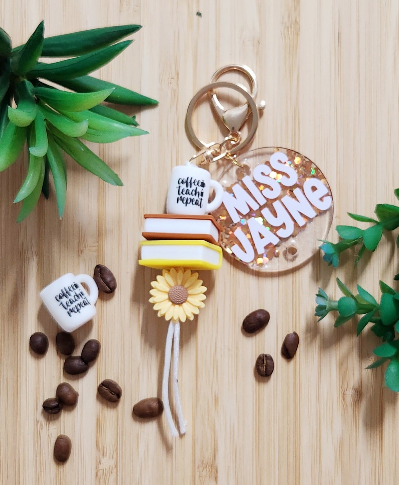 Personalised Coffee Teach Repeat Keychain