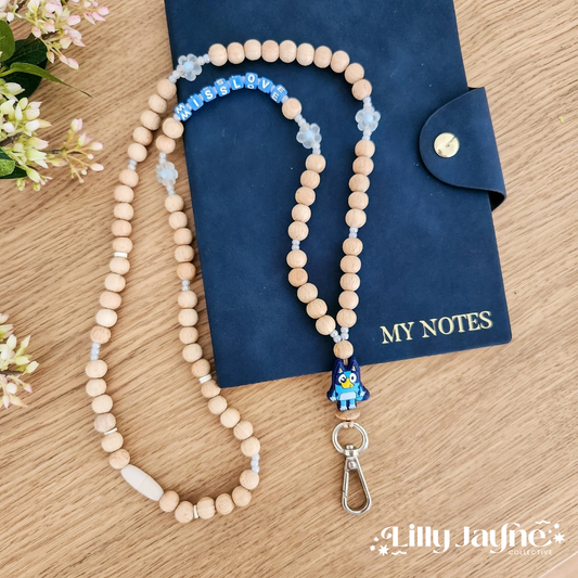 Wooden Bead Personalised Lanyard - Bluey